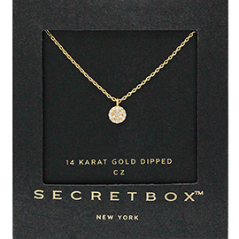 SECRET BOX_14K Gold Dipped CZ Round Pendant Necklace