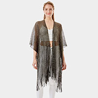 Metallic Net Cover Up Fringes Shawl Cardigan