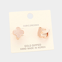 Gold Dipped Cubic Zirconia Quatrefoil Huggie Earrings