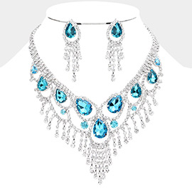 Teardrop Stone Accented Fringe Evening Necklace