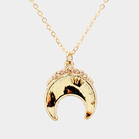 Crystal Embellished Leopard Double Horn Pendant Necklace