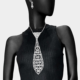 Round Stone Accented Rhinestone Neck Tie Necklace