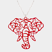 Cut Out Metal Elephant Pendant Long Necklace