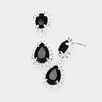 Pave Trim Crystal Rhinestone Teardrop Earrings