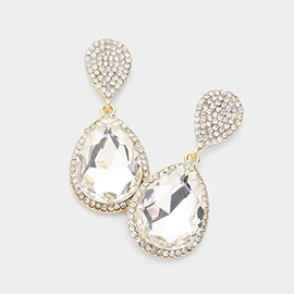 Glass Crystal Teardrop Rhinestone Trim Evening Earrings