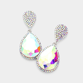 Glass Crystal Teardrop Rhinestone Trim Evening Earrings