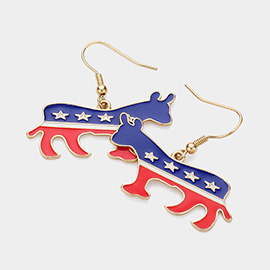 Patriotic Metal Donkey Dangle Earrings