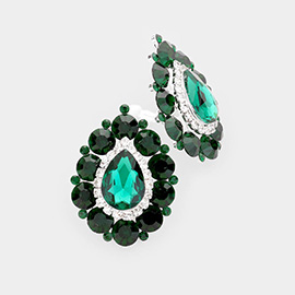 Pave Trim Crystal Teardrop Evening Clip On Earrings