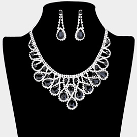 Crystal Teardrop Rhinestone Pave Evening Necklace