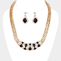 Rhinestone Pave Metal Chain Evening Necklace 