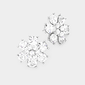 Crystal Round Floral Evening Stud Earrings