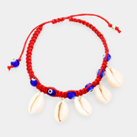 Puka Shell Evil Eye Cord Braid Adjustable Bracelet