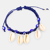 Puka Shell Evil Eye Cord Braid Adjustable Bracelet