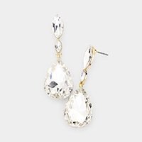 Double Marquise Stone Teardrop Link Dangle Evening Earrings