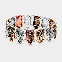 Embossed Metal Owl Stretch Bracelet