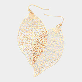 Brass Metal Filigree Leaf Earrings