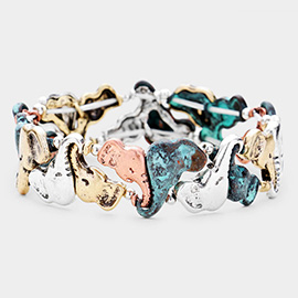 Elephant Embossed Metal Stretch Bracelet