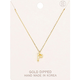 -P- Gold Dipped Monogram Metal Pendant Necklace
