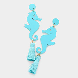 Metal Seahorse Triple Tassel Drop Earrings