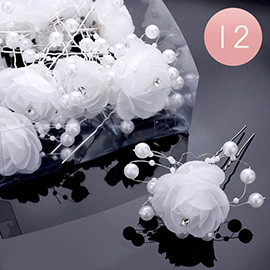 12PCS - Mesh Floral Pearl Hair Comb Pins