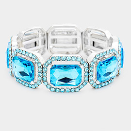 Rectangle Crystal Rhinestone Pave Stretch Evening Bracelet