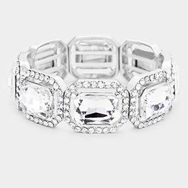 Rectangle Crystal Rhinestone Pave Stretch Evening Bracelet