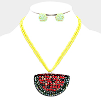 Bead Stone Embellished Watermelon Necklace