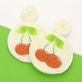 Cherry Detail Swirl Raffia Round Dangle Earrings