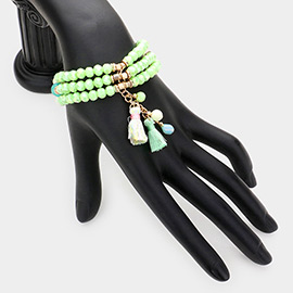 Multi Beaded Double Tassel Stretch Bracelet