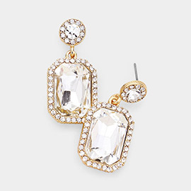 Rhinestone Rectangle Stone Evening Earrings