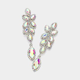 Rhinestone Trim Marquise Stone Cluster Vine Evening Earrings