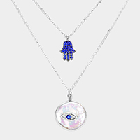 Evil Eye Pendant Rhinestone hamsa hands Layered Necklace