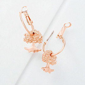 Metal Hoop Tree Dangle Earrings