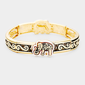 Embossed Metal Elephant Stretch Bracelet