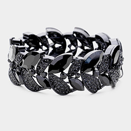 Rhinestone Pave Marquise Stone Leaf Stretch Evening Bracelet