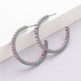 Square Rhinestone Stone Accented Hoop Earrings