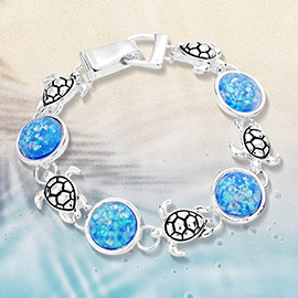 Sea Glass Embossed Turtle Metal Magnetic Link Bracelet