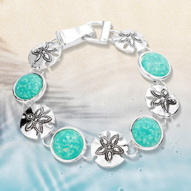 Sea Glass Embossed Metal Sand Dollar Magnetic Link Bracelet