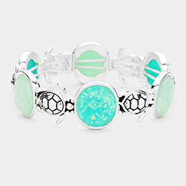 Sea Glass Turtle Metal Stretch Bracelet