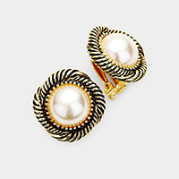 Pearl Metal Trim Clip On Earrings