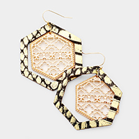 Faux Leather Moroccan Filigree Dangle Earrings