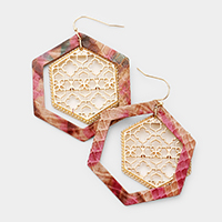 Faux Leather Moroccan Filigree Dangle Earrings