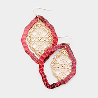 Faux Leather Moroccan Filigree Dangle Earrings