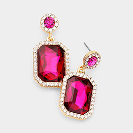 Rhinestone Rectangle Stone Evening Earrings