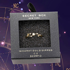 SECRET BOX _ 14K GOLD DIPPED CZ ZODIAC SIGN SCORPIO RING