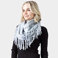 2-Tone Plaid Infinity Scarf W/Fringe