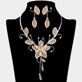 Stone Mesh Flower Leaf Bib Necklace