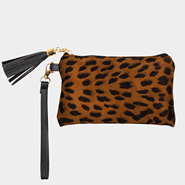 Leopard Patterned Pouch Bag with Wristlet