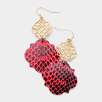 Faux Leather Moroccan Filigree Dangle Earrings