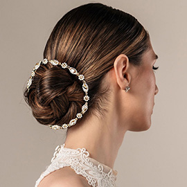 Crystal Rhinestone Marquise Pave Floral Bun Wrap Headpiece